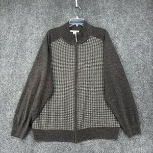 VINTAGE Geoffrey Beene Gray Houndstooth Full Zip Cardigan Men’s XXL Grandpa